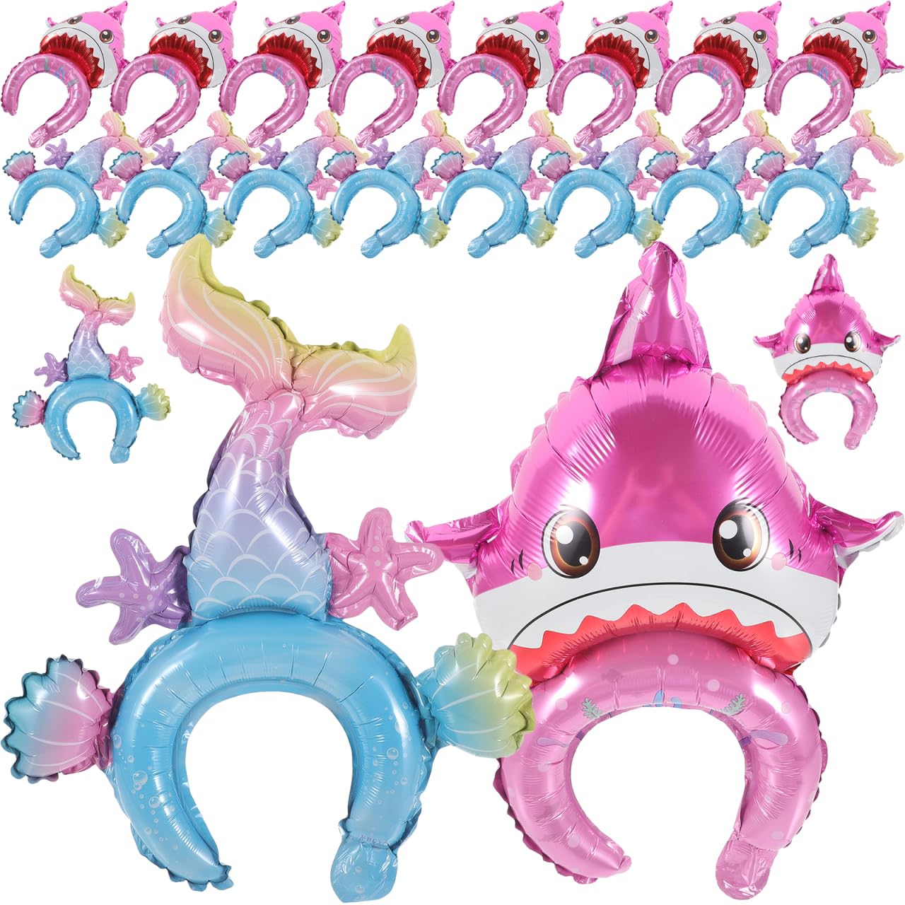 ibasenice 20Pcs Inflatable Mermaid and Shark Headband Balloon Party Accessories for Kids Birthday Photo Props Beach Pool Fun