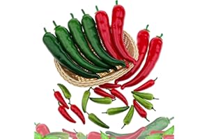 Woration Fake Artificial Green Chilies Hot Peppers Simulation Mini Red Chili Green Peppers Faux Vegetable Decoration for Home Festival Kitchen 18PCS
