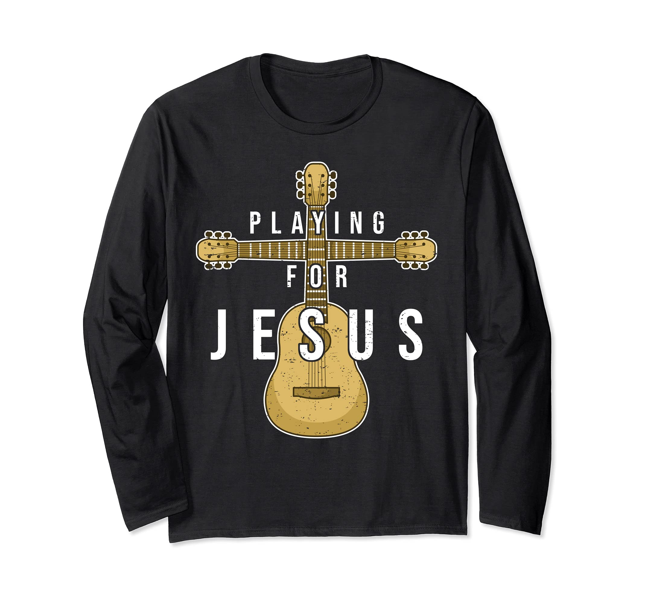 Christian Music Guitar Player Jesus Guitarist Crucifix Long Sleeve T-Shirt