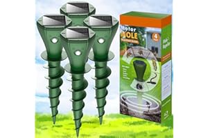 EVESKY Mole Repellent for Lawns, Mole Killer Solar Powered, Snake Away Repellent for Outdoors,Ultrasonic Gopher Vole Killer Screw Stakes Keep Skunk Chipmunk Armadillo Groundhogs Out Your Yard, 4 Pack