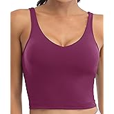 Oalka Sports Bra Womens Longline Padded Crop Tank Yoga Bras Workout Fitness Top
