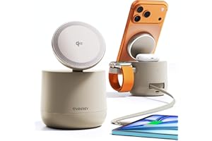 THREEKEY MFI Certified by Apple, 4 in 1 Magsafe Wireless Charging Station, Qi2 15W Magsafe Charger for iPhone 17/16/15/14/13/12 Series, iWatch, Airpods, iPad, 65W Charger Included (Sand, 4 in 1)