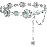 SANSTHS Women Western Concho Belt Cowgirl Boho Chain Belt Country Concert Metal Belt for Dresses