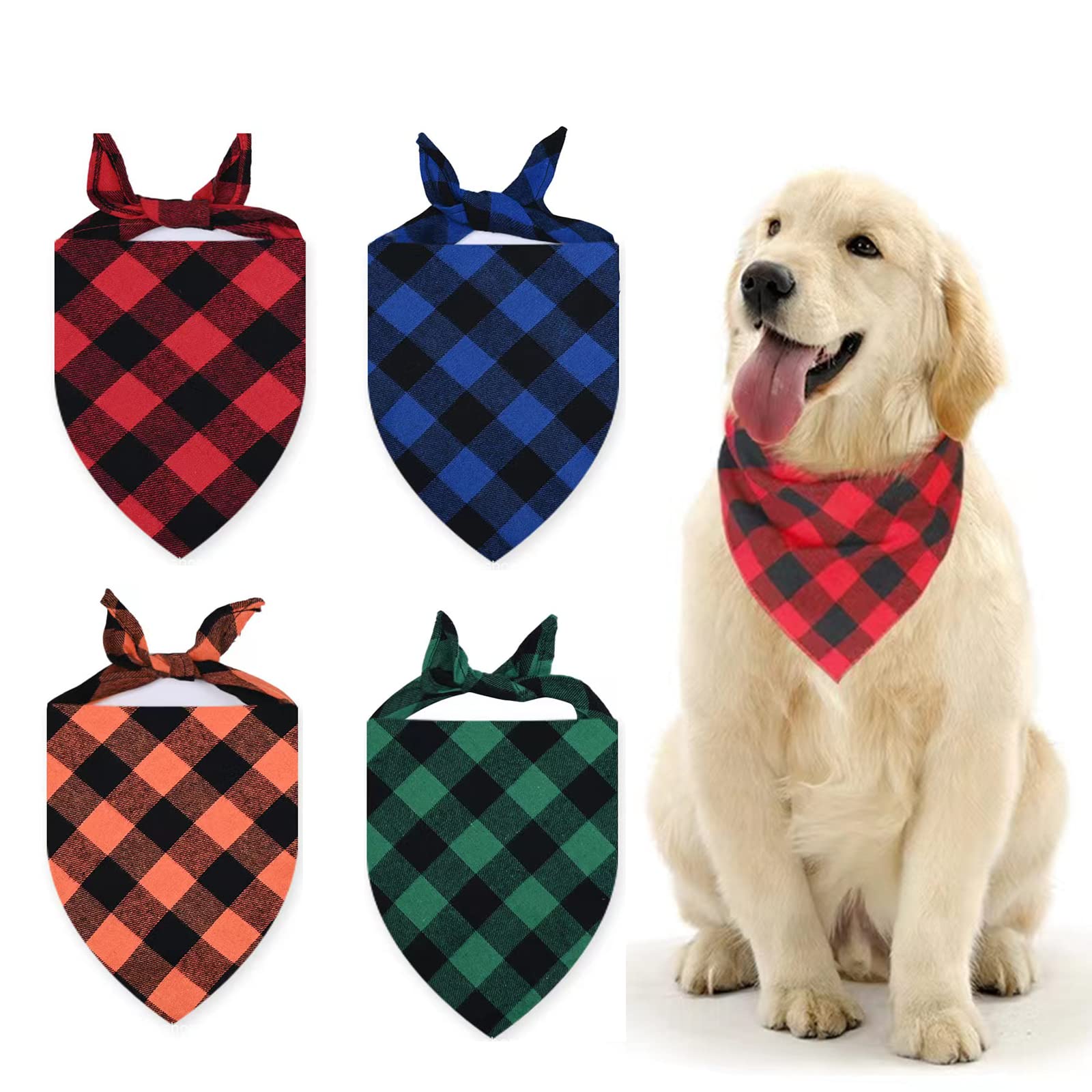 Tsathoggua Dog Bandanas 4 Pack - Stylish Dog Triangle Bibs Scarf - Classic Checkered Cotton Neckerchief Bandana for Small, Medium, and Large Dogs - Washable and Durable - Adjustable Fit