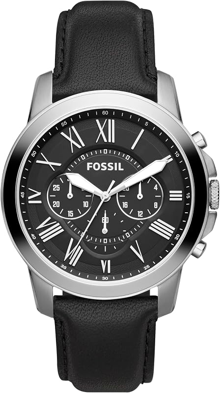 Montre pour Homme Grant, Mouvement chronographe à Quartz, boîtier en Acier Inoxydable de 44 mm avec Bracelet en Cuir véritable, FS4812