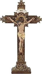 Dicksons Crucifix Cross Gold Tone 13 x 7 Resin Stone Collectible Tabletop Figurine
