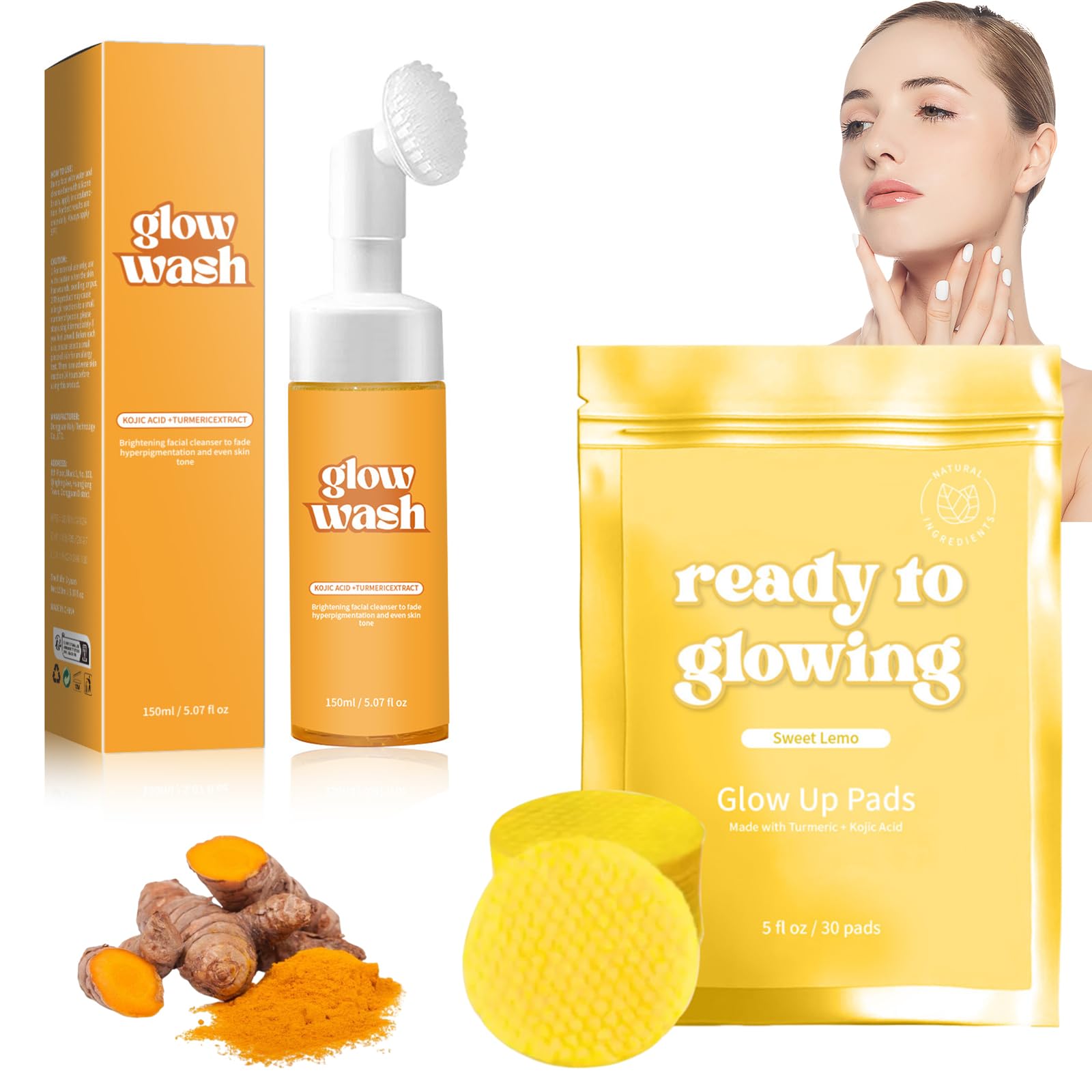 Turmeric Face Wash 150ml Turmeric Facial Cleanser Deep Cleansing Foaming With Mask*30 Improves Skin Tone Suitable for Men and Women Facial Care