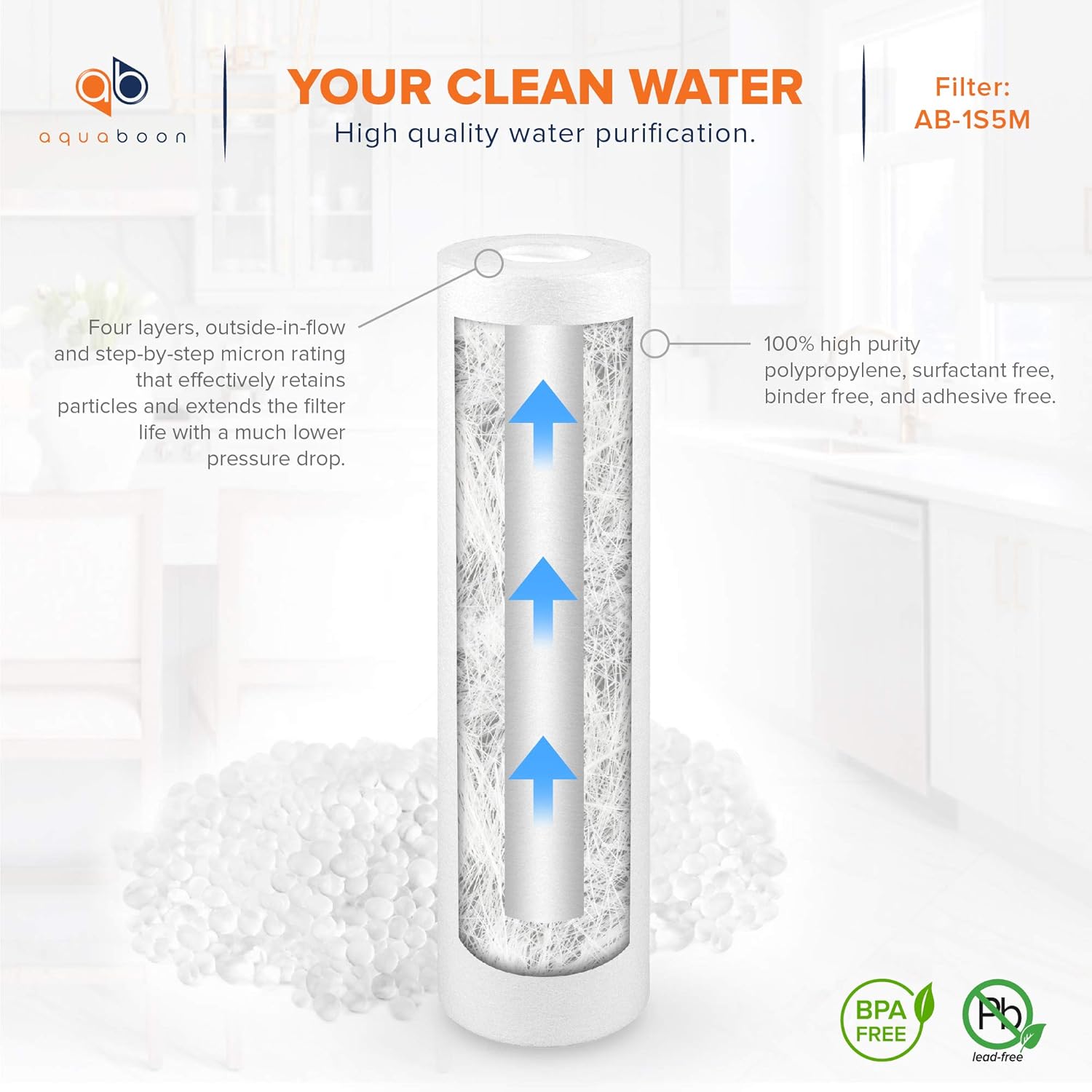 Aquaboon 6-Pack of 5 Micron 10" Sediment Water Filter Replacement Cartridge for Any Standard RO Unit | Whole House Sediment Filtration | Compatible with DuPont WFPFC5002, Pentek DGD series, RFC: Kitchen & Dining