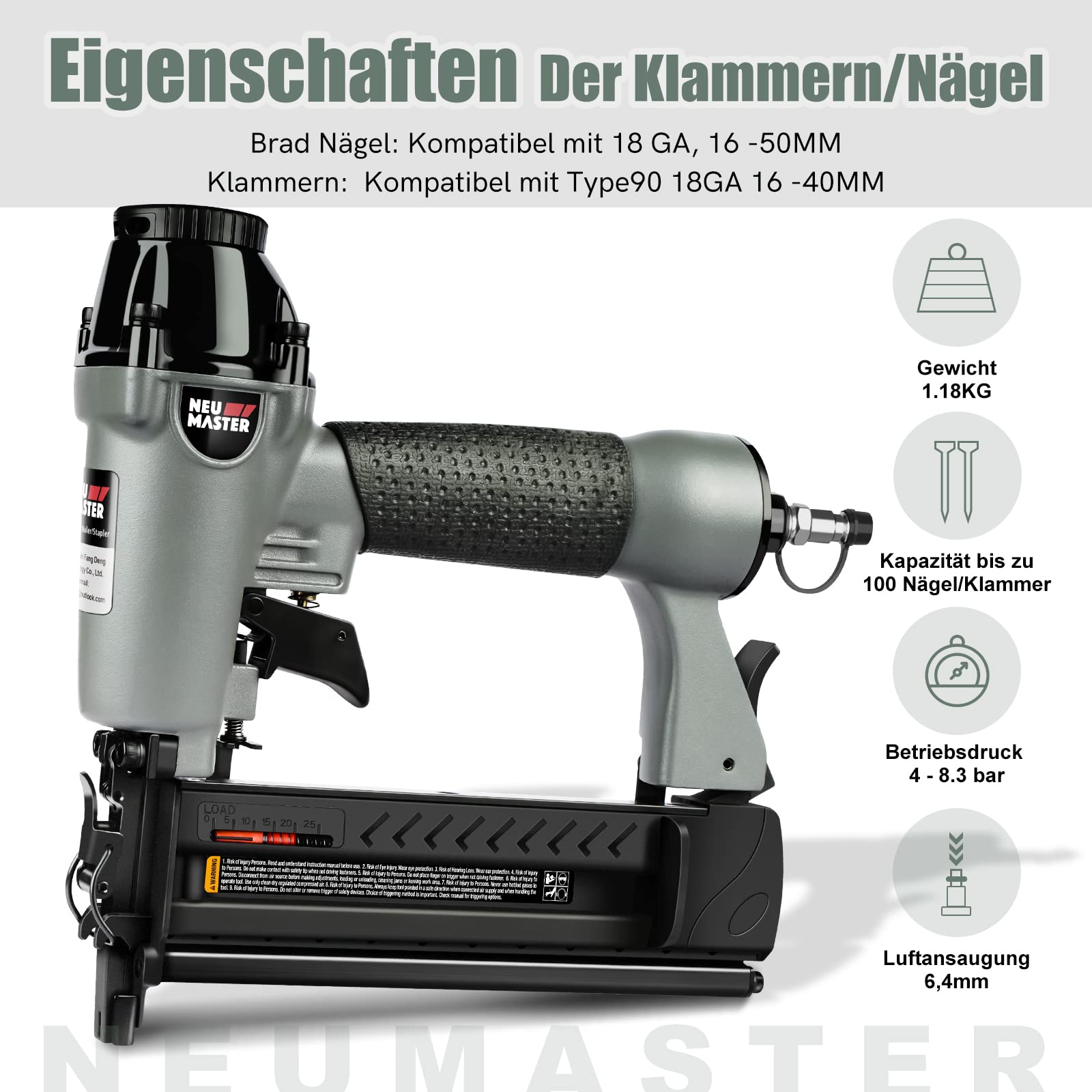 NEU MASTER Druckluftnagler, 2 in1 Drucklufttacker mit Transportkoffer inkl. 800 Nägel und 200 Klammern für Werkstatt und Haus 4
