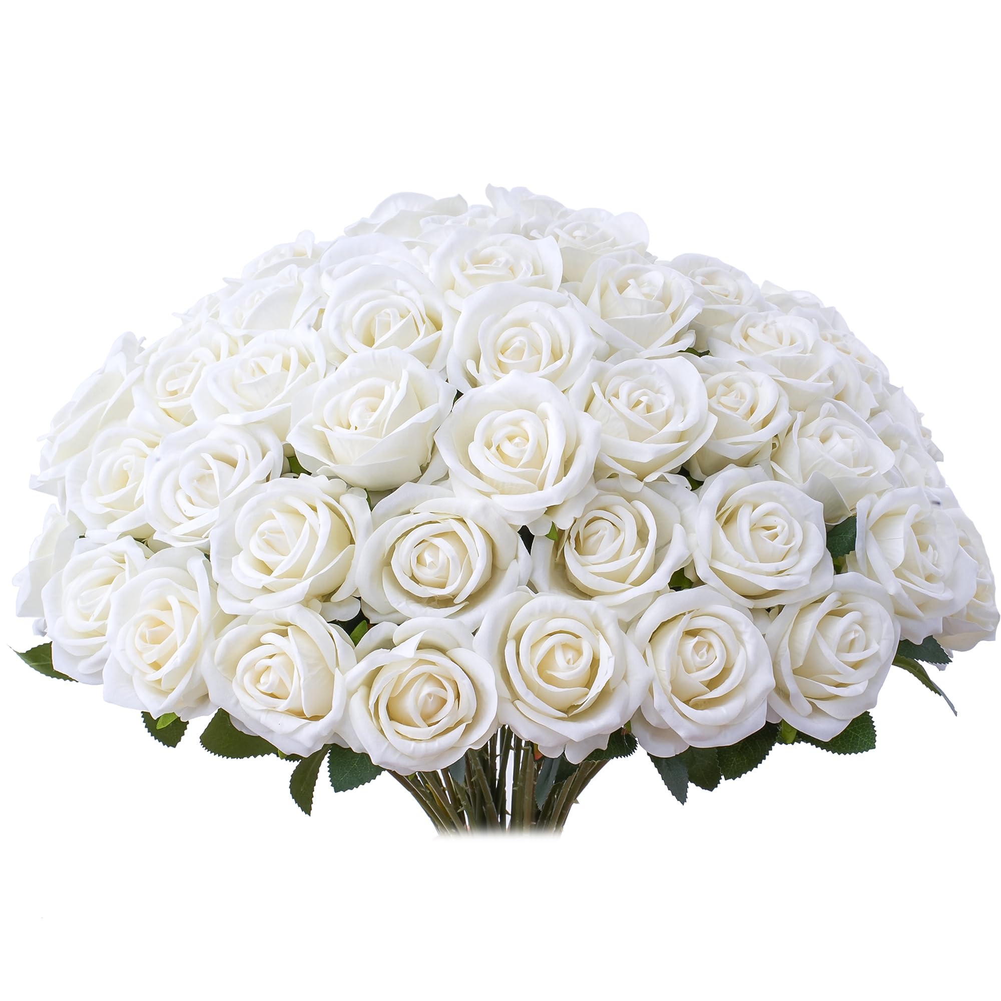 Photo 1 of 30 PCS Fake White Roses, Artificial White Flowers Bulk Realistic Silk Faux Roses with Stems for Wedding Decorations Table Centerpieces Bridal Bouquet DIY Floral Arrangement Event Party Home Decor