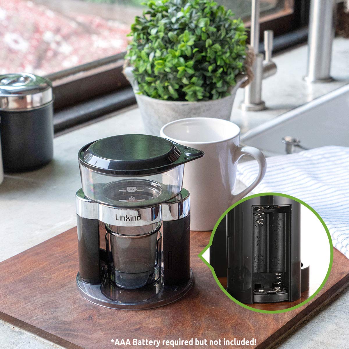 Linkind Automatic Pour Over Coffee Maker, Single Cup Brewer with Reusable Stainless Steel Filter, Simulate Handcraft, Compact in Size, Battery-driven for Portable Indoor and Outdoor Use, Black