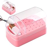 FSpronail 2 in 1 Nail Bit Holder &amp; Cleaner 30 Holes Drill Bit Organizer | Nail Drill Bit Holder with Brush Cleaner Dustproof Stand Displayer Storage Box Manicure Tool Organizer for Salon Home-Pink