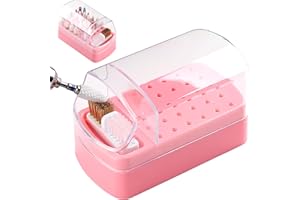 FSpronail Nail Bit Holder & Nail Drill Bit Cleaner 2 in 1, 30 Holes Nail Drill Holder Organizer Nail Bit Brush Cleaner Drill Bit Holder for Nails Dustproof Stand Displayer Storage Box Tools