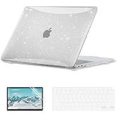 EooCoo Hard Case Compatible with MacBook Air 13.3 inch M1 Chip 2021-2018 with Retina Display, Air 13.3 inch Plastic Protective Case + Transparant Keyboard Cover + Screen Protector, Sparkly Clear