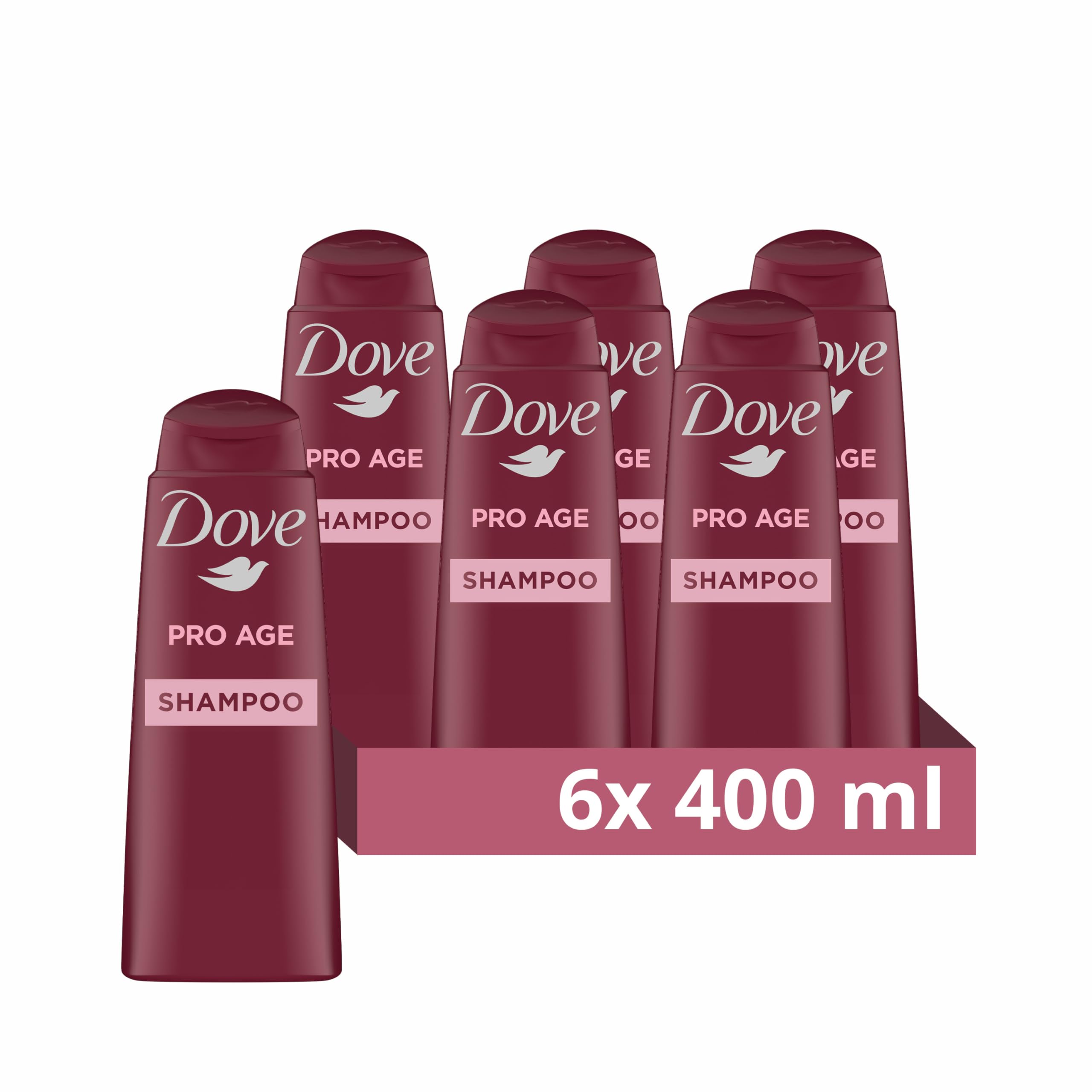 Dove Pro Age Shampoo leaves hair up to 2 x stronger for brittle hair 6x 400ml