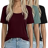 Neer 3 Pack Women's Scoop Neck Short Sleeve Tops Loose Fit Basic Casual T Shirts Lounge Layer Tees Summer