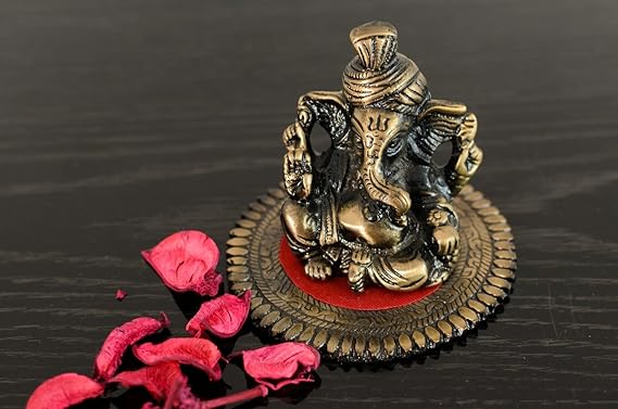 eCraftIndia Pagdi Metal Lord Ganesha on Round Base (10.2 cm x 10.2 cm x 7.6 cm, Brown)