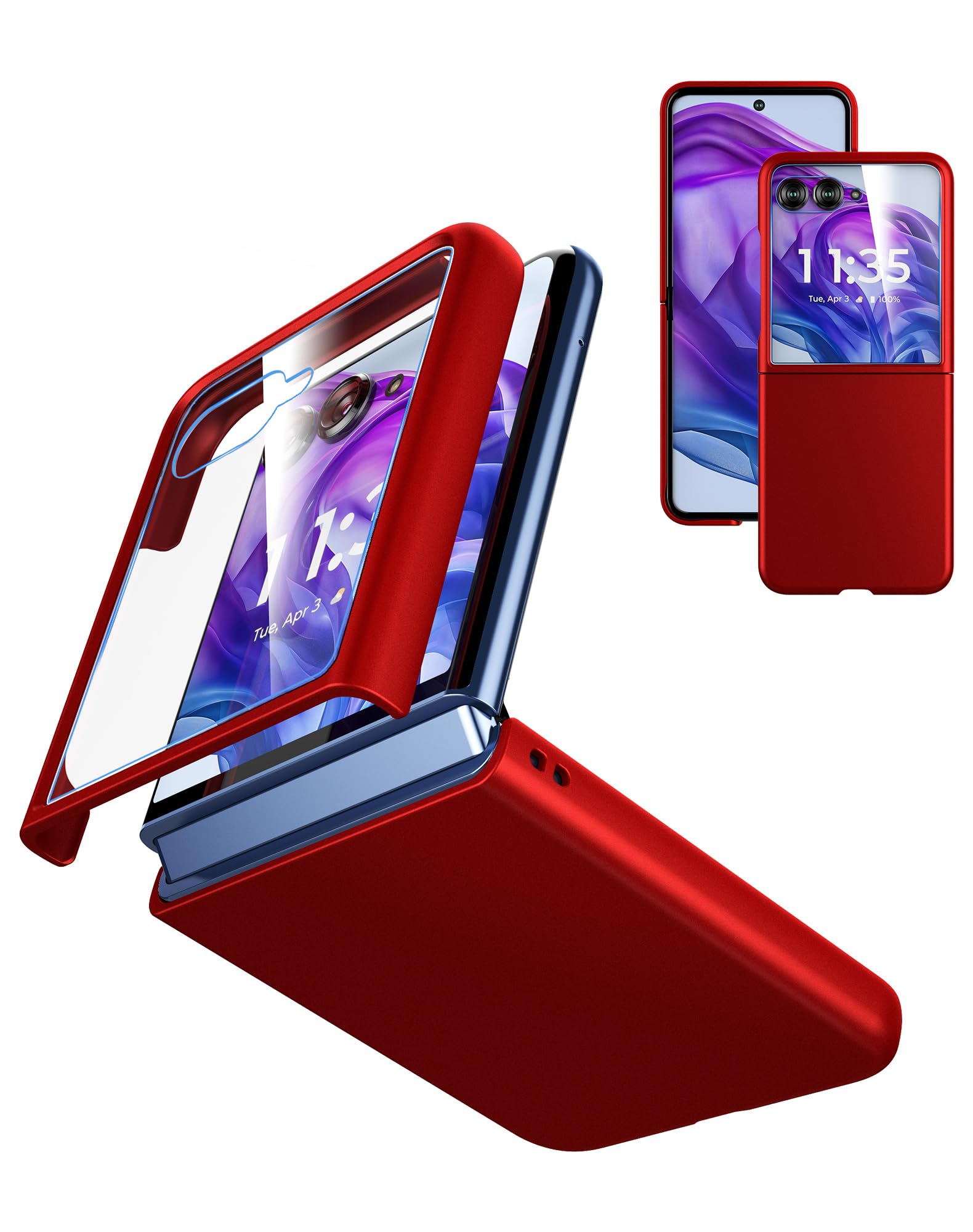 Cresee Case for Motorola Razr Plus 2024/2025 - with Built-in Cover Screen Protector - Thin Hard Matte Polycarbonate Cover Phone Case for Moto Razr+ 2024/2025 - Red