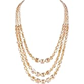 Bocar Layered Statement Necklace for Women, 3 Layer Crystal Glass Beaded Strand Necklace Fashionable Jewelry, Handmade Jewelry for Women Party Gifts