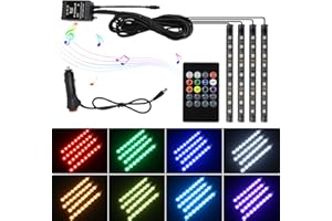 WEBUPAR Interior Car Lights, 4Pcs Car LED Strip Lights with Remote Control and Sound Active Function, RGB Neon Under Dash Car Lighting for Car, DC 12V