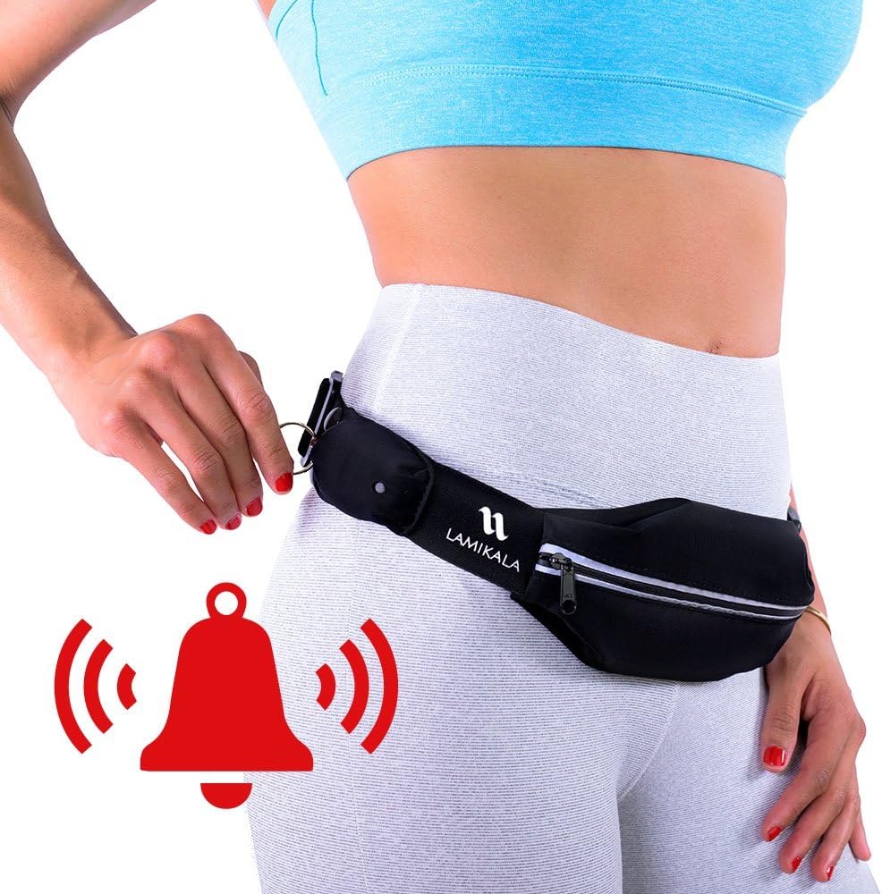 Lamikala Running Belt Fanny Pack with Personal Alarm, Slim Waist Pack Pouch for Runners Safety, Gym Phone/ iPhone Holder for Women and Men, Patented