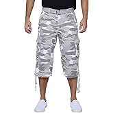 X RAY Men's Belted Long Cargo Shorts for Men, Below Knee Length Mens Cargo Shorts, 3/4 Pants (Big and Tall Shorts for Men)