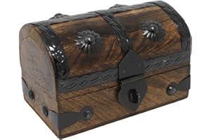 Nautical Cove Treasure Chest Keepsake and Decorative Wood Box (Small 5x3x3.25) - Storage Box, Wooden Box with Hinged Lid, Rustic Storage, Pirate Storage Box, Vintage Wooden Chest