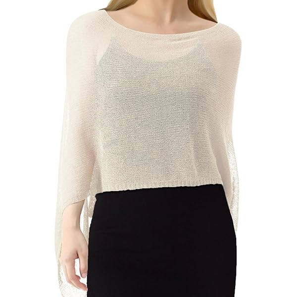 SHU-SHI Womens Sheer Poncho Shrug Lightweight Knit Ruffle