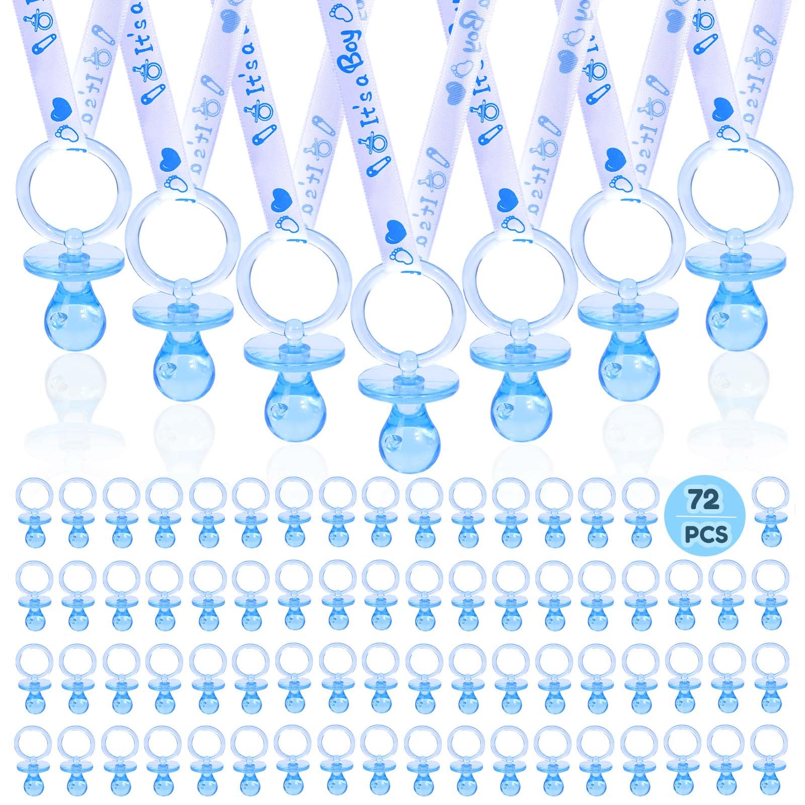 Photo 1 of 72 Baby Shower Pacifiers Necklace, Acrylic Pacifier Necklace, Cute Pacifier Necklace for Baby Shower Boys Girls Party Favors Charm/Gender Reveal Party Table Scatter/Baby Shower Necklace Game(Blue)