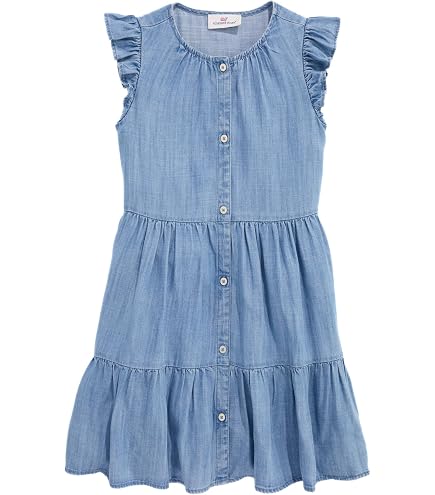 vineyard vines Girls' Long Sleeve Everyday Dress, Tiny Floral-JakeBlue, Medium: Clothing, Shoes & Jewelry