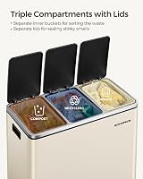 SONGMICS 3 x 18 L Kitchen Bin 3 Compartment Steel Sand Beige LTB054A02 view 3