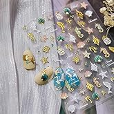 Laser Summer Nail Stickers Gold Starfish Pineapple Nail Art Stickers 3D Self-Adhesive White Dolphin Nail Designs 5D Embossed Ocean Pink Shell Nails Supplies for Women DIY 1 Sheet