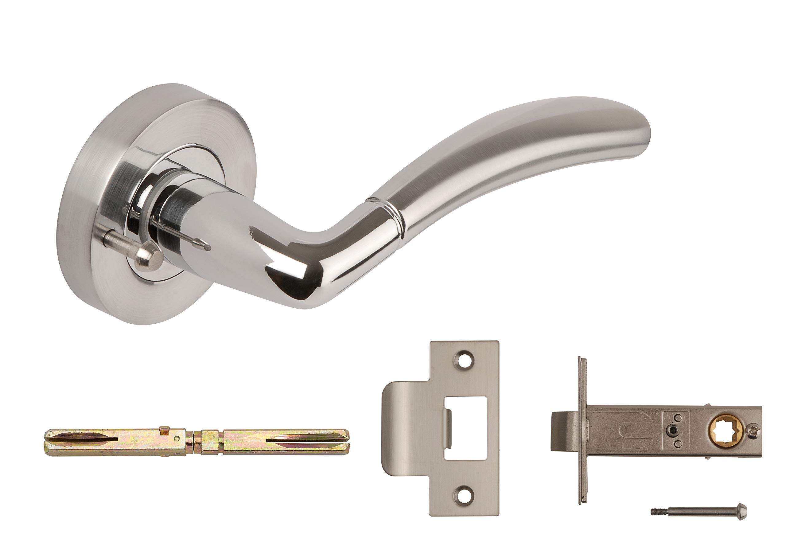chromaline 3585-PRV Excel Architectural Titon Lever On Round Rose & Push Button Privacy Latch, Satin/Polished Chrome