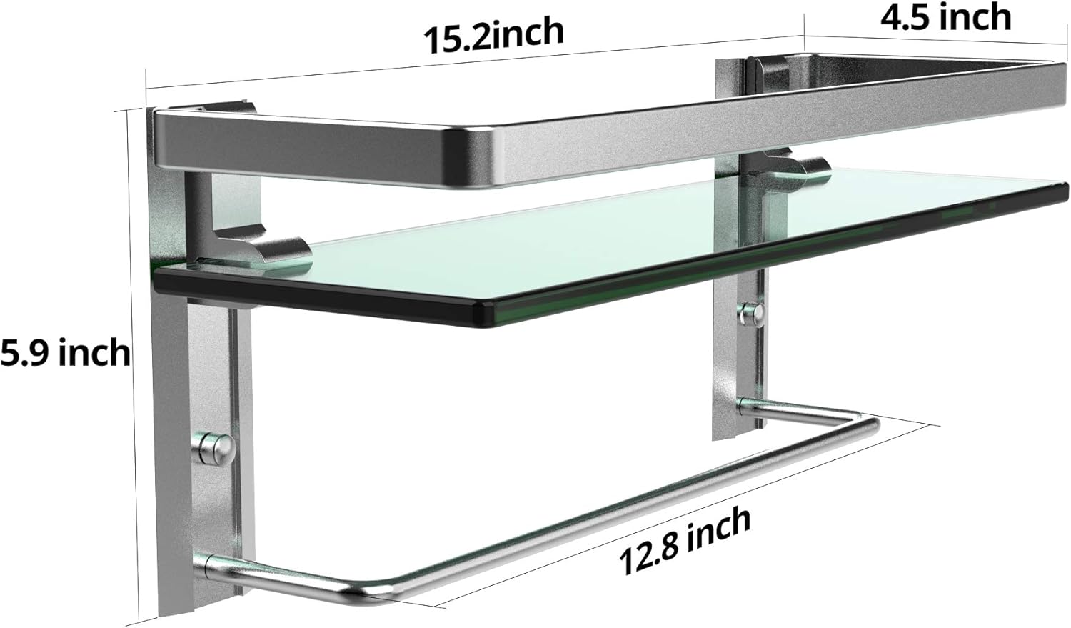 GeekDigg Bathroom Shelf, Tempered Glass Floating Shelves Wall Mounted Storage Shelves with Towel Bar (1 Tier): Kitchen & Dining