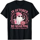 in October We Wear Pink Breast Cancer Awareness Halloween T-Shirt