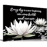 Zen White Lotus Canvas Wall Art On In Water Blooming White Lotus Picture Wall Decor Spiritual Meditation Poster Print Painting for Bathroom Room Modern Yoga Spiritual Spa Living Bedroom Decoration