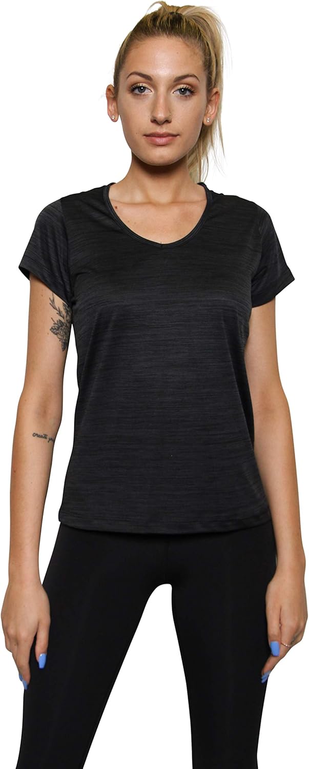 5-Pack Women's Short Sleeve V-Neck Activewear T-Shirt Dry-Fit Moisture Wicking Perfomance Yoga Top: Clothing