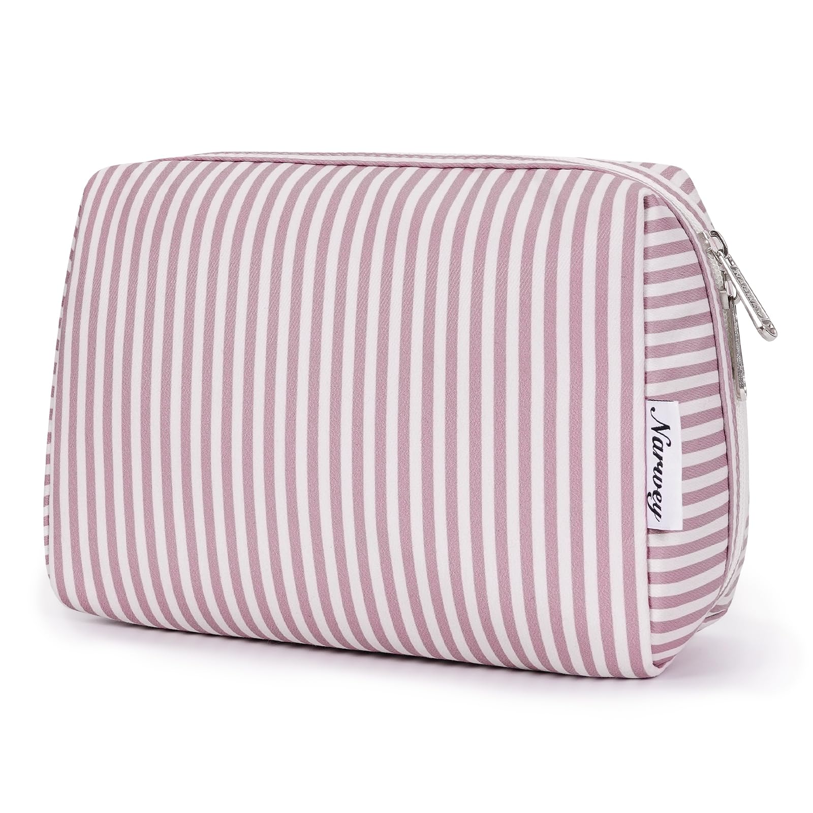Large Makeup Bag Zipper Pouch Travel Cosmetic Organizer for Women (Dusty Rose Stripe, Large) — image 1