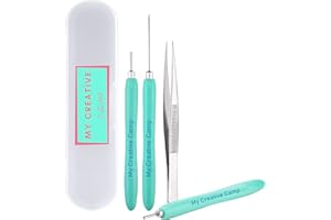 MY CREATIVE CAMP 5 Pack Paper Quilling Tools Set - Quilling Supplies, Quilling Tool Kit Includes: 2 Quilling Slotted Tools, Needle Tool, Tweezer & Storage Box for Crafts