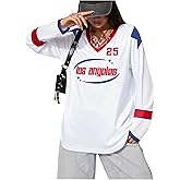 Oversized Jersey Women V Neck Tshirt Number Graphic Tee Y2k Streetwear Short Sleeve Top