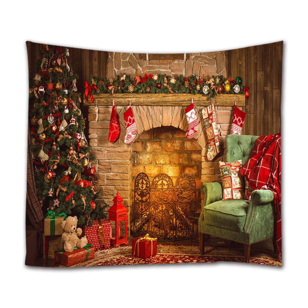 goodbath Christmas Tapestry, Xmas Merry Christams Tree Brick Fireplace Stockings Wall Hangings Tapestries for Bed Room Living Room Dorm, 200 x 150 cm, Colorful