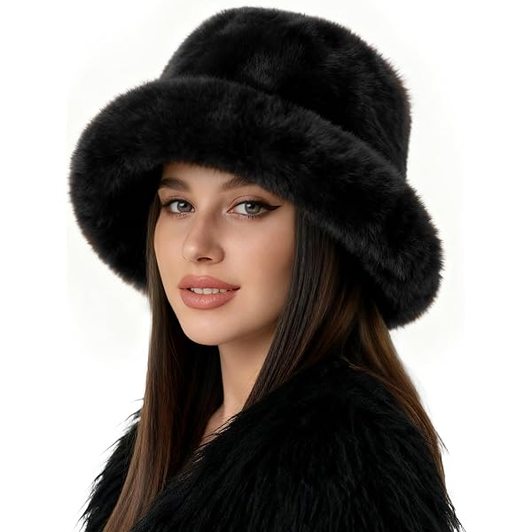 BFONS Faux Fur Winter Bucket Hats for Woman Men Fuzzy Warm  display picture 3