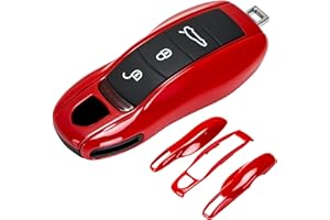 AeroBon 3-Piece Painted Key Cover Key Fob Shell Cover Compatible with Porsche Key Shell, Key Shell Replacement (MK1, Red)