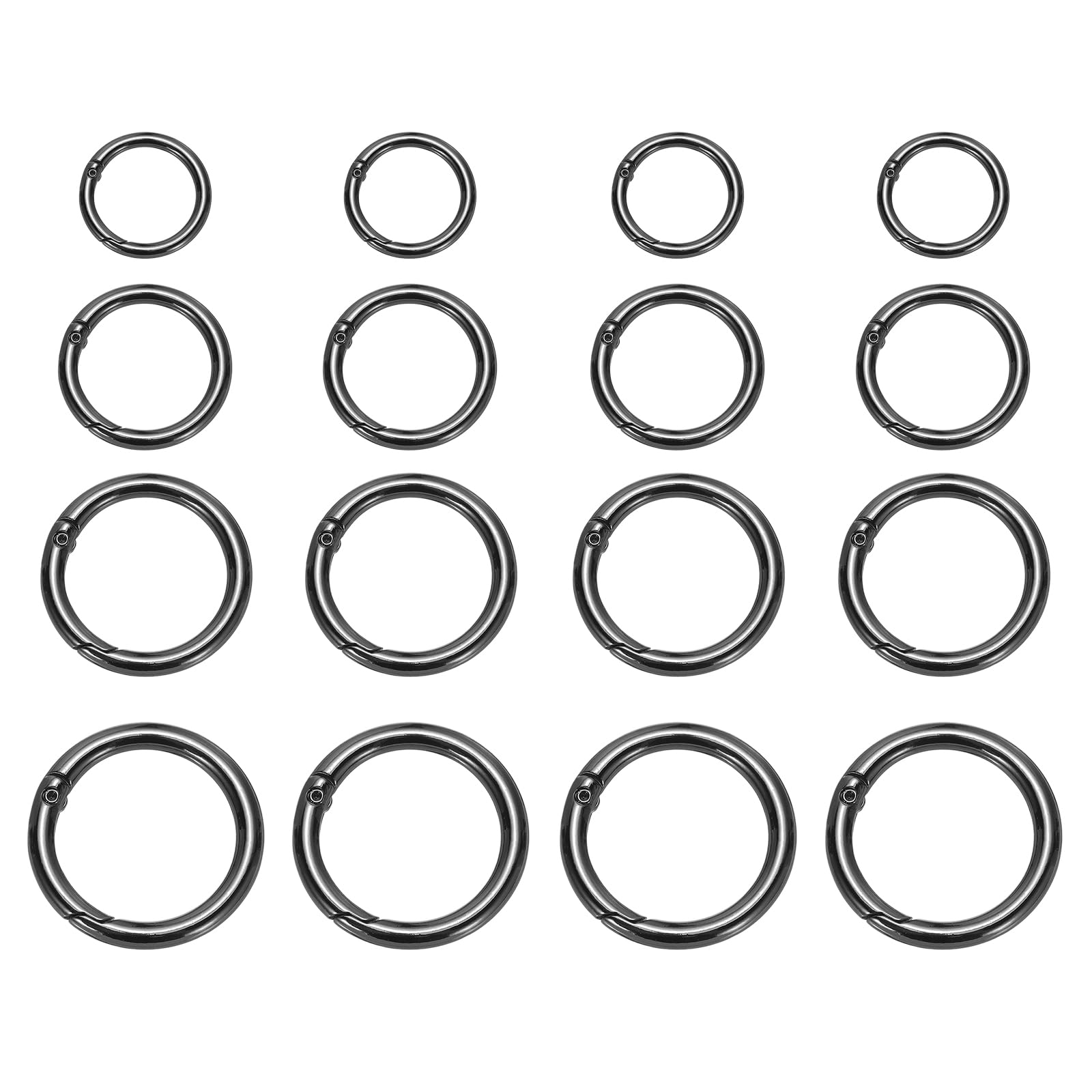 PATIKIL Metal Spring O Rings, 16 Pcs Spring Gate O Rings Zinc Alloy Snap Clip Trigger Spring Keyrings Buckle for Purse Handbag, Black