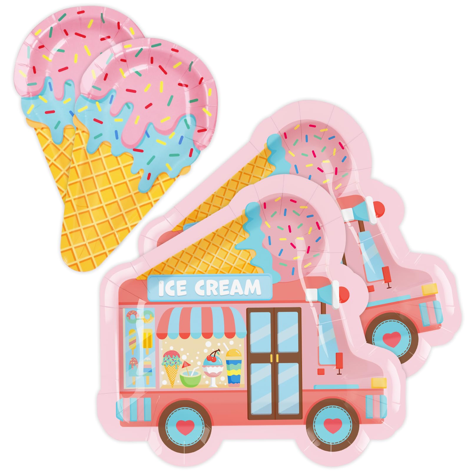 Ice Cream Party Supplies Kit for 48: Ultimate Bundle with Vibrant Dinner Paper Plates and Dessert Plates - Ice Cream Birthday Party Decorations
