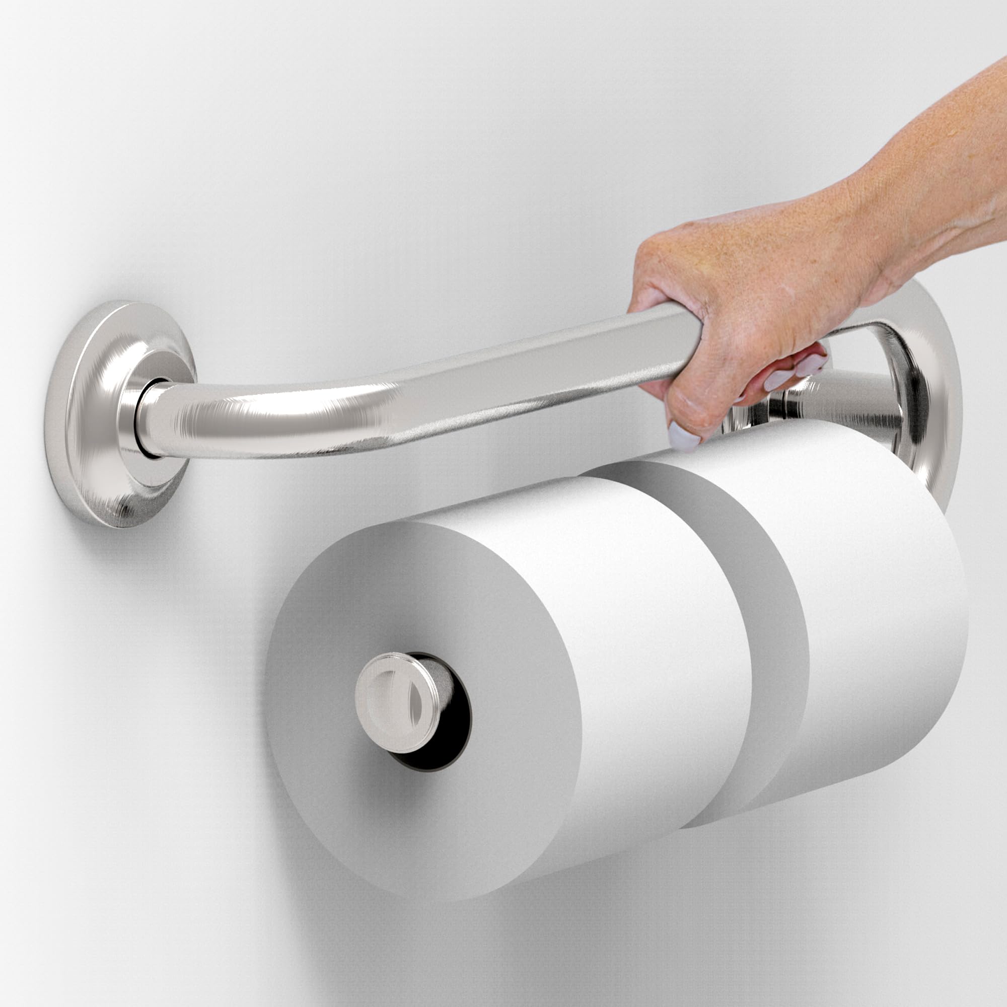 Photo 1 of AquaChase Grab Bar with Integrated Toilet Paper Holder for 2 Mega Rolls (Kitchen Paper Towel Holder or Bathroom Towel Bar), 16in Stud Mount, 250lbs Weight Support, Rustproof (Right, Brushed Nickel)