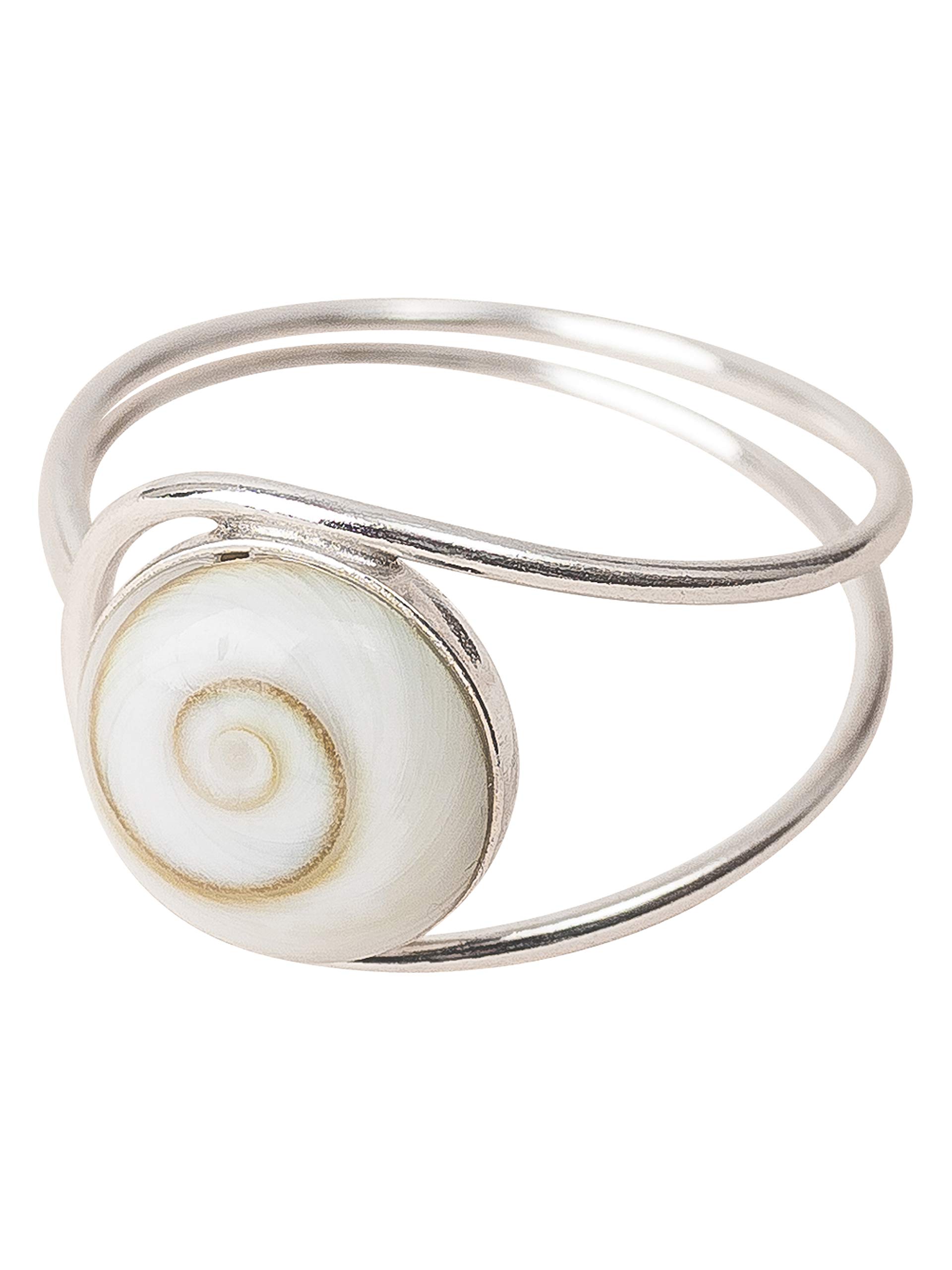 Vurmashop 925 Sterling Silver Ring with Eye of Shiva - Natural Stone Saint Lucia - Natural Sea Shell - White Ring for Women - Mediterranean Jewelry