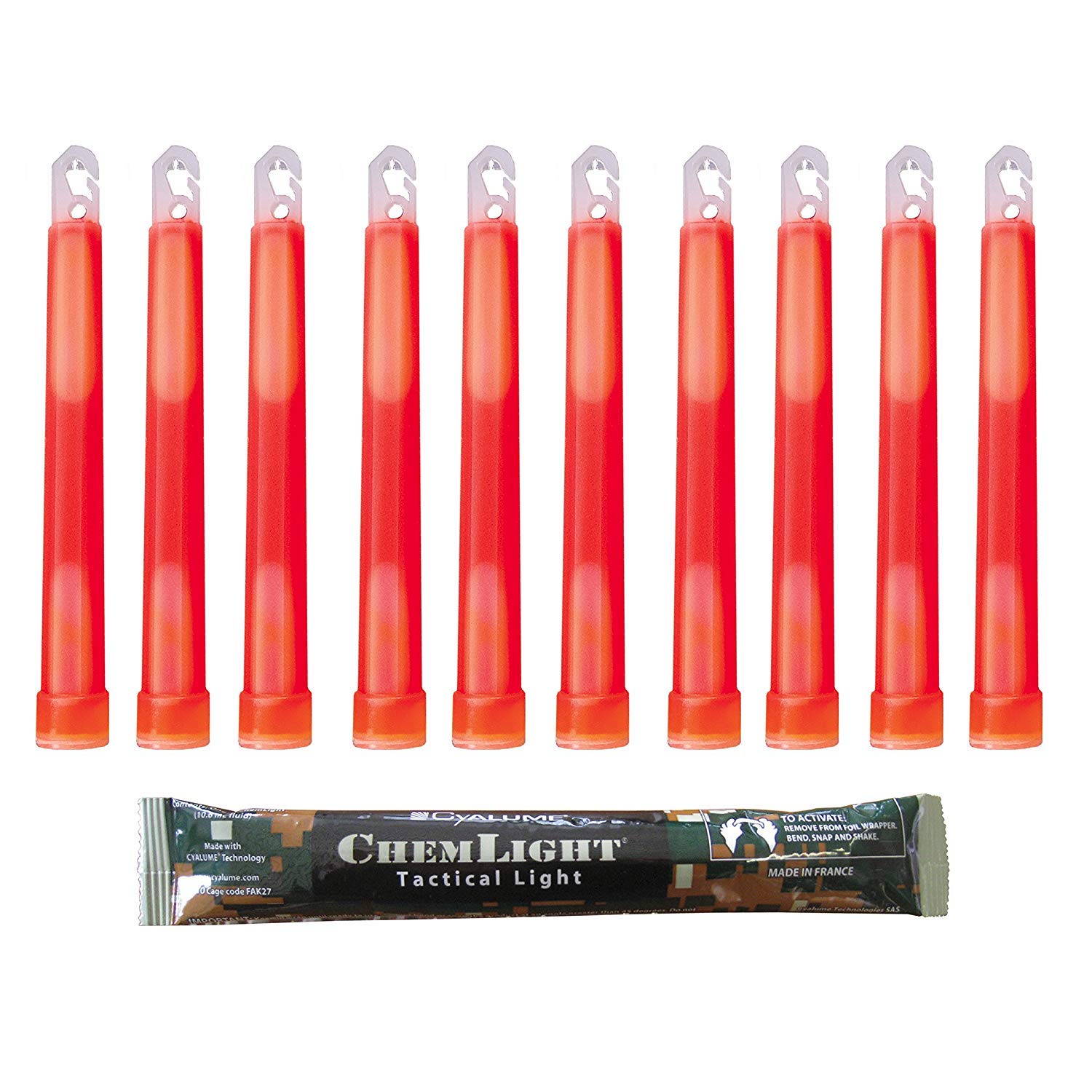 Cyalume Technologie Red Military Grade 6'' Chemlight lightstick 15cm, High Intensity 30 minutes 10-pack, 10 Stück, SA9-1027063AM
