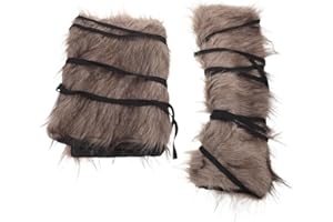 Baluue Adjustable Viking Leg Warmers with Tie-up Straps Fluffy Faux Fur Medieval Leg Guards for Renaissance