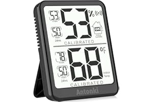 Antonki Room Thermometer, Digital Small Hygrometer Indoor Thermometer Humidity Gauge, Temperature Humidity Meter with Max/Min Record Monitor Sensor for Home, Plants - Battery Included